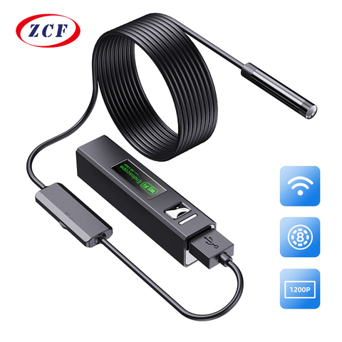 Cámara endoscópica F150 WiFi, lente de 8mm, Mini cámara HD1200P, cable rígido suave, boroscopio de inspección Wifi impermeable para Android y Iphone ► Foto 1/6