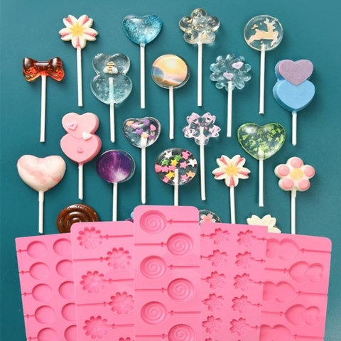 Moldes de silicona redondos para pastel con forma de flor, moldes de silicona con forma de piruletas, variedad de formas de decoración ► Foto 1/6