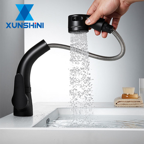 XUNSHINI-grifo de fregadero de baño extraíble, grúa de agua caliente y fría de un solo Mango, mezclador de fregadero ► Foto 1/6