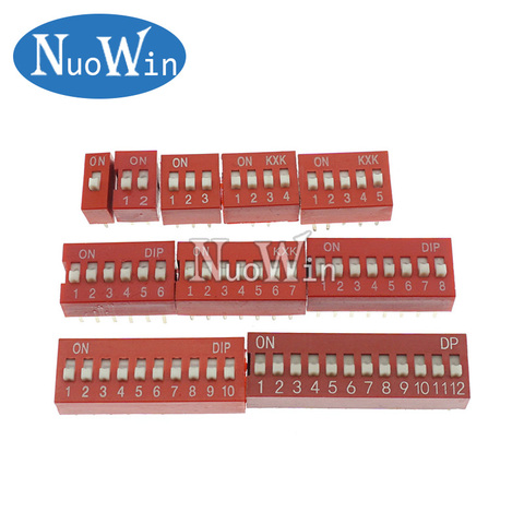 Módulo interruptor de deslizamiento tipo 1, 2, 3, 4, 5, 6, 7, 8, 10, 12 Pines, Bit, 2,54mm, posición, DIP, interruptor de paso rojo, Dial rojo, 10 Uds. ► Foto 1/2