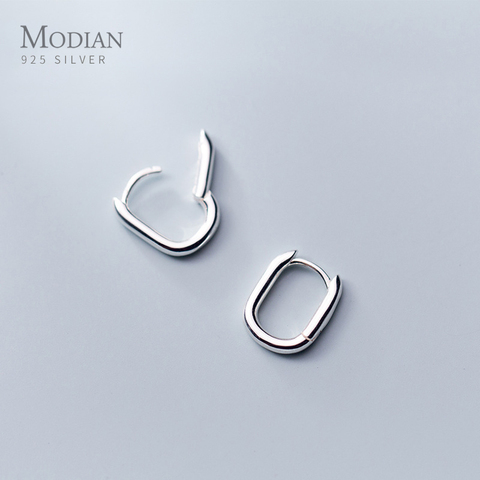 Modian-pendientes de aro ovalados simples para mujer, de plata de ley 100% 925, aros con encanto a la moda, joyería de regalo de Navidad ► Foto 1/5