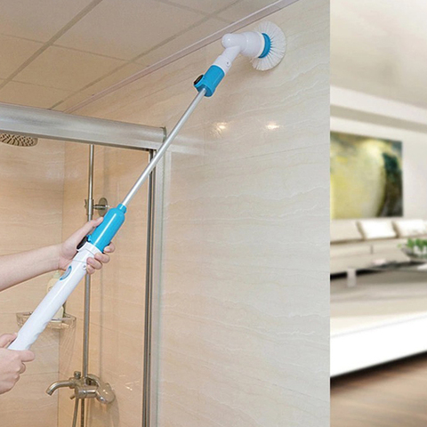 Cepillo de limpieza Turbo giratorio eléctrico recargable, limpiador de baño inalámbrico con mango de extensión, cepillo adaptable, bañera ► Foto 1/6