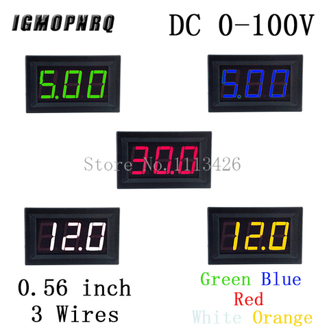 Mini voltímetro probador de voltaje Digital batería de prueba DC 0-100V 3 cables rojo verde azul naranja blanco para Auto coche Indicador de pantalla LED ► Foto 1/1
