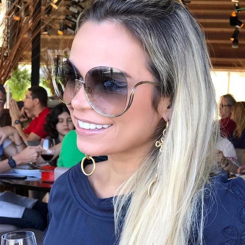 Gafas de sol redondas de medio marco para mujer, anteojos de sol femeninos de marca de lujo, sin montura, con gradiente, de tamaño grande, transparentes, con protección UV ► Foto 1/6