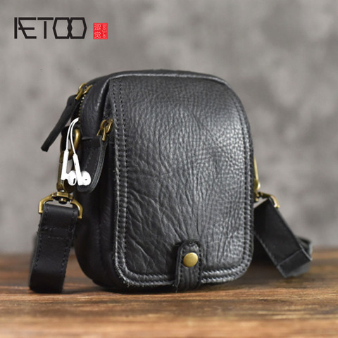 AETOO-bandolera de cuero genuino para hombre, Mini bolso de hombro con bolsillo para teléfono, informal, vintage, Original, de cuero suave ► Foto 1/6