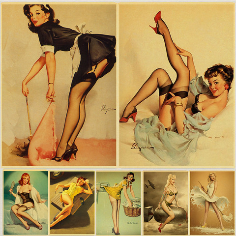 Vinatge World War II Sexy Pin up chica Retro póster Kraft papel impreso Sexy señora arte carteles y impresiones de pared etiqueta engomada ► Foto 1/6