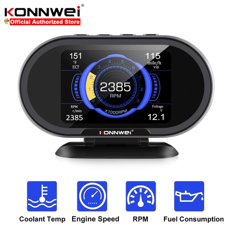 KONNWEI KW206 medidor de temperatura del agua OBD2 ordenador a bordo pantalla de datos automática lector de código OBD II escáner de diagnóstico de coche herramientas ► Foto 1/6