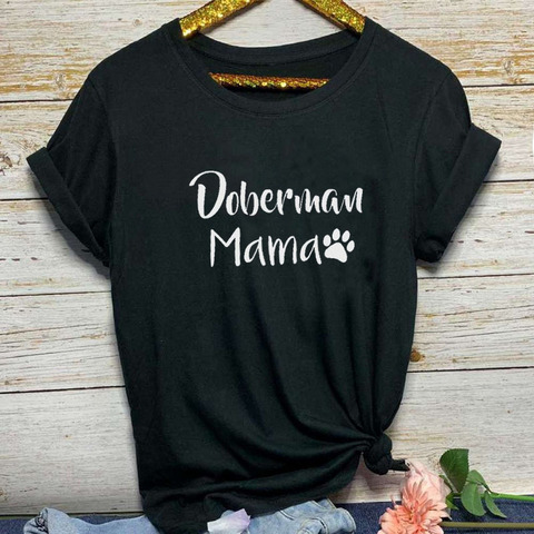 100% de algodón puro para mujer, Camiseta con estampado de Doberman, camiseta de manga corta para mujer, Tops para mujer, ropa ► Foto 1/6