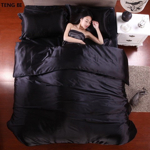 ¡Caliente! 100% juego de cama de seda satinada pura, textiles para el hogar Juego de cama King size, ropa de cama, funda de edredón fundas de almohada de hoja plana al por mayor ► Foto 1/6