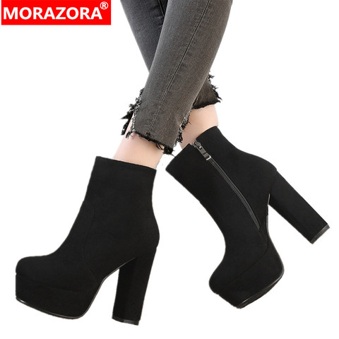 MORAZORA 2022 nueva calidad superior botas de ante sintética mujeres tacones altos plataforma botines de mujer con cremallera Otoño Invierno zapatos femeninos ► Foto 1/6