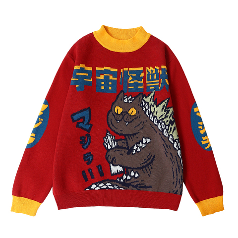 Harajuku moda de punto Mujer suéter Cosmic Monster Bordado de letras abrigo suéter mujer Casual suelta Jersey suéter ► Foto 1/6