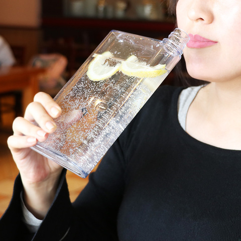 Botella de agua plana A6 A5, portátil, transparente, con almohadilla de papel, plana, hervidor de bebidas, Notebook ► Foto 1/6