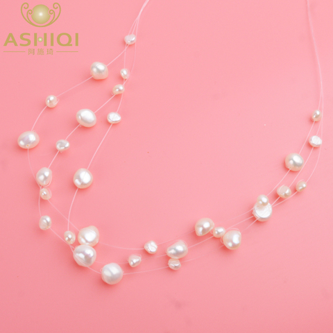 ASHIQI multicapa blanco Natural de perlas estilo barroco collar gargantilla para mujeres estilo Simple a mano hecho a mano DIY boda joyería de la joyería de regalo ► Foto 1/6