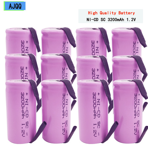 Nuevo AJQQ SC gráfico de las baterías Nicd 1,2 v 3200mAh pila recargable 4/5 C celda con soldadura de pestañas para taladro eléctrico destornillador ► Foto 1/6
