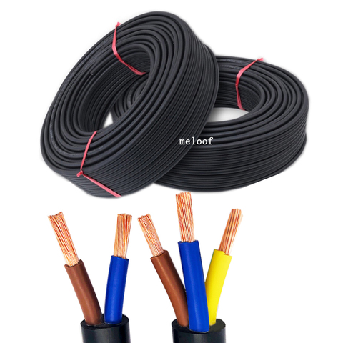 Cable de goma suave de 10M, 18 AWG, 0,75 mm2, Cable de alimentación de 2/3 núcleos, pines, Cable de cobre YZW eléctrico, color negro ► Foto 1/6