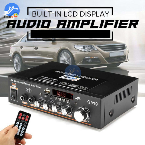 Amplificador Digital de Audio estéreo con Bluetooth, sintonizador envolvente con AC110V-220V DC12V, 2 canales, FM, SD, HIFI, para coche y hogar ► Foto 1/6