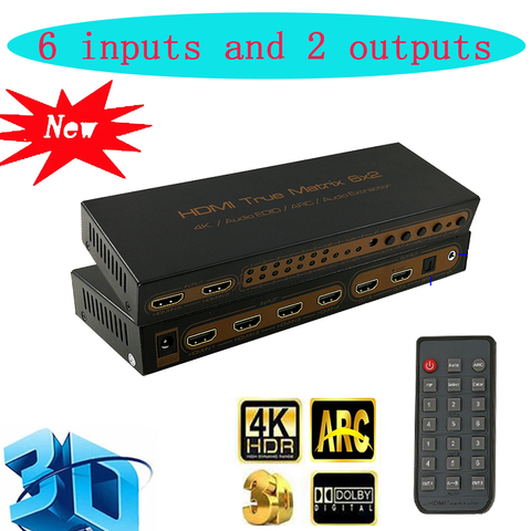 Extractor de Audio EDID/ARC/Audio EDID/6x2 Matriz HDMI, 1,4 V, 4K x 2K, interruptor divisor de 5,1 canales, 6 entradas, 2 salidas, convertidor para HDTV 06M1 ► Foto 1/6