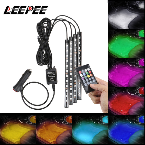 LEEPEE-Lámpara de ambiente para coche, luces decorativas de Interior automotriz con Control remoto por voz, 24/36/48 LED ► Foto 1/6