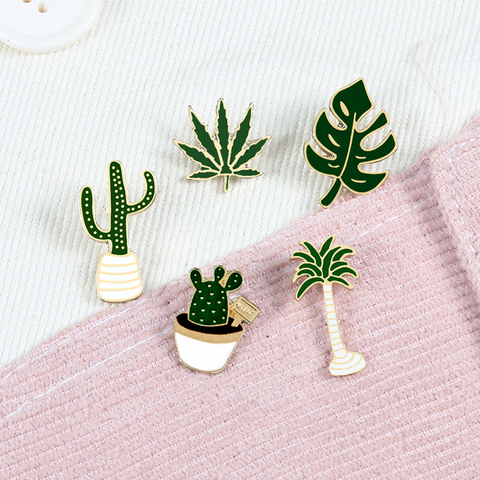 Insignia de planta con cuello en maceta para zapatos, labios, esmalte, árbol de coco, Cactus, hojas, ropa decorativa, alfileres de dibujos animados ► Foto 1/6