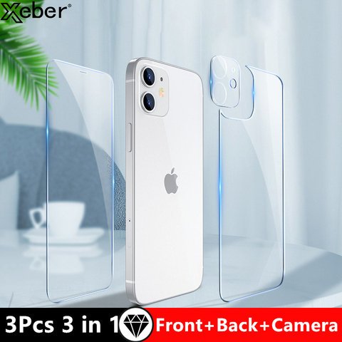 Protector de pantalla de cristal templado 3 en 1 para iPhone, Protector de pantalla de cristal transparente para iPhone 12 Mini 12Pro 11 Pro Max ► Foto 1/6