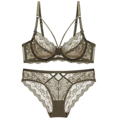 HONVIEY-Bralette de encaje completo para mujer, Conjunto de sujetador sin aros Sexy, ropa interior suave, sujetador y bragas de talla grande ABCD ► Foto 1/6