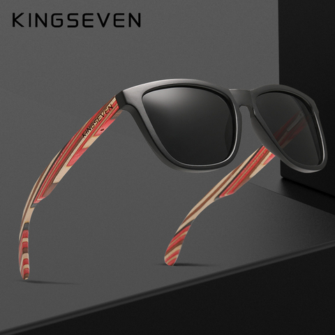 KINGSEVEN-gafas de sol Diseño de tendencia para hombre y mujer, lentes de sol con gradiente multicolor, de madera Natural, con espejo ► Foto 1/5