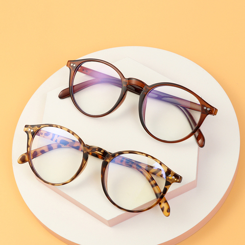 Gafas de bloqueo de luz azul ultraligeras Retro Unisex, gafas ópticas de marco redondo a la moda para PC, gafas de juego de leopardo/Negro/marrón ► Foto 1/6