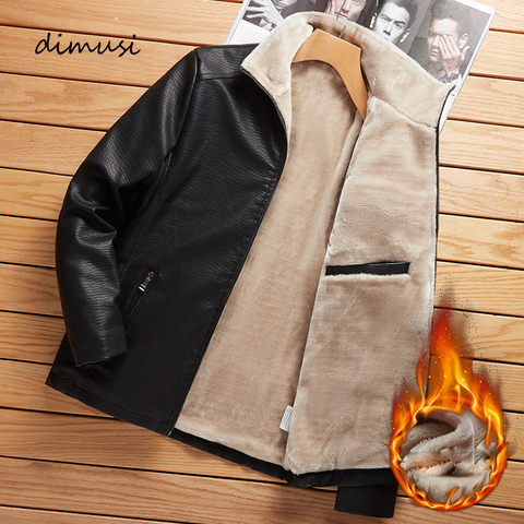 DIMUSI-Chaqueta de cuero sintético para hombre, chaquetas de cuero para motocicleta, cálido, informal, de negocios, chaqueta de cuero para motociclista, Invierno ► Foto 1/6