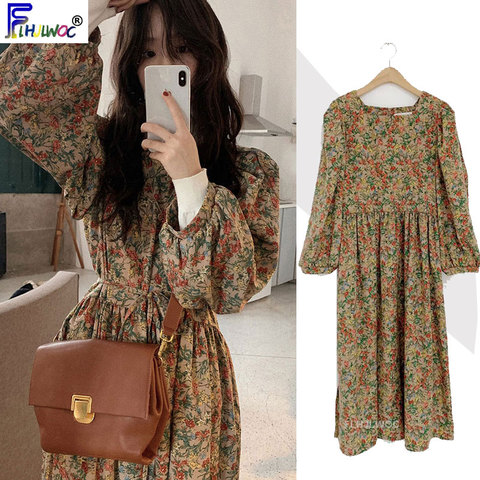 Diseño de 2022 vestidos de primavera invierno gran oferta de manga larga Linda fecha chicas Corea estilo Floral estampado temperamento Vintage vestido 12011 ► Foto 1/6