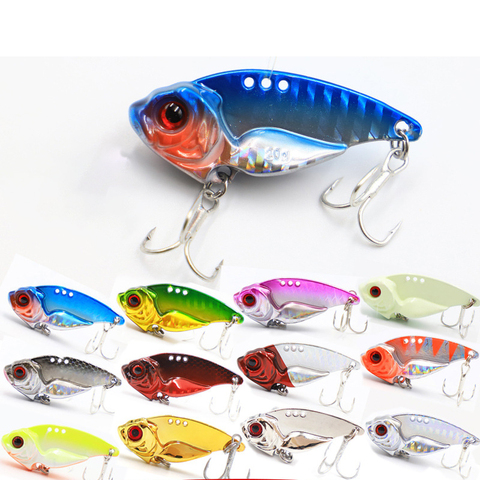 7/10/15/20g 3D EyesMetal Vib pala señuelo se hunde vibración cebos artificiales vibra para bajo Pike perca pesca 12 colores ► Foto 1/6