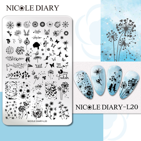 NICOLE DIARY-placas de estampado de uñas, plantillas de estampación de hojas y flores en forma de rectángulo grande, bricolaje, plantilla de impresión, manicura de mariposa ► Foto 1/6