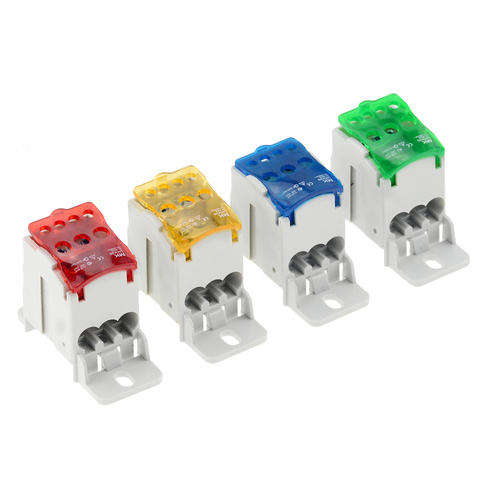 UKK80A-bloque de terminales, 1 unidad, caja de distribución de Riel Din, Conector de cable eléctrico Universal, rojo, amarillo, azul y verde ► Foto 1/6