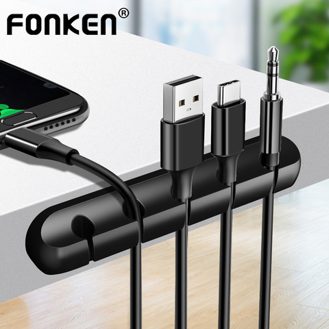 FONKEN, Cable USB, organizador, Cable de carga de silicona, enrollador, ratón, soporte de Cable, escritorio de oficina, organizador Flexible, Clip de gestión de Cable ► Foto 1/6