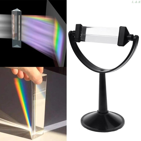 Prisma Triangular Triple de cristal óptico con soporte para la enseñanza de la física, espectro de luz ► Foto 1/5