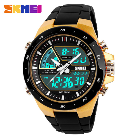 SKMEI-reloj deportivo para hombre, relojes de pulsera con dos pantallas, mejores marcas de lujo, de cuarzo, resistente al agua, 5Bar, 1016 ► Foto 1/6