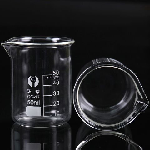 Vaso de cristal transparente de laboratorio químico, frasco grueso con boquilla, capacidad de 50ml, 1 unidad ► Foto 1/6