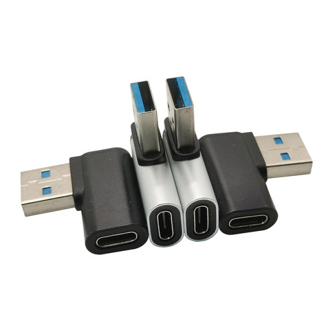Adaptador tipo C hembra a USB 3,0 macho adaptador USB C acodado derecho 90 grados adaptador de aleación izquierda y derecha Negro Plata ► Foto 1/5