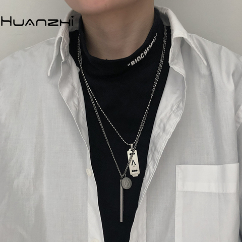 HUANZHI-colgante de acero minimalista Punk para hombre y mujer, cadena de eslabones con letras rectangulares de estilo Hip Hop, de Metal, 2022 ► Foto 1/6