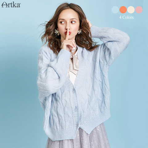 ARTKA 2022 otoño nuevo suéter mujer moda Multicolor lana suéter Mohair punto cárdigan manga larga suéter mujer WB10290D ► Foto 1/1