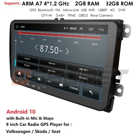 Navegador GPS multimedia con pantalla de 9 pulgadas y radio, autorradio para coche Volkswagen (VW) Passat B6, Amarok, Jetta, Golf 5 y 6, T5, Skoda Octavia 2 y Superb 2 con sistema operativo Android, 4G y 2 DIN ► Foto 1/6