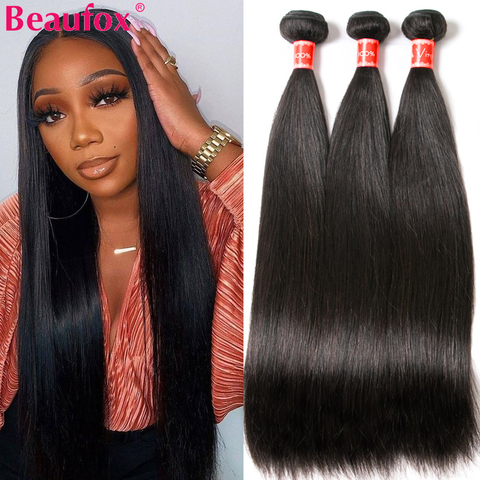 Beaufox-mechones de cabello peruano liso, mechones de cabello humano postizo, extensión de cabello Remy Natural/negro azabache 1/3/4 Uds. 8-30 pulgadas ► Foto 1/6