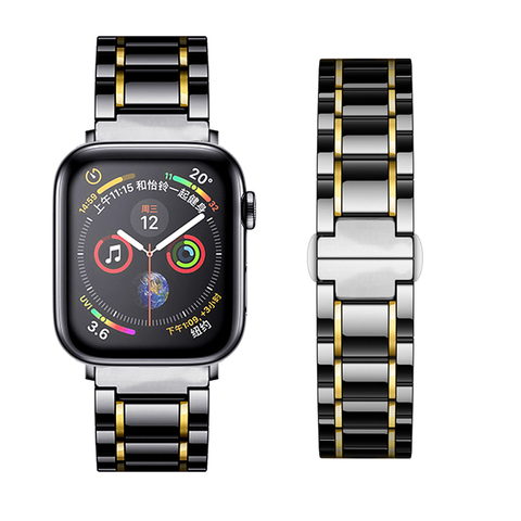 Correa de cerámica para Apple Watch, banda de reloj de 44mm, 40mm, 42mm y 38mm, pulsera de metal de lujo de acero inoxidable, iWatch serie 3 4 5 se 6 ► Foto 1/6