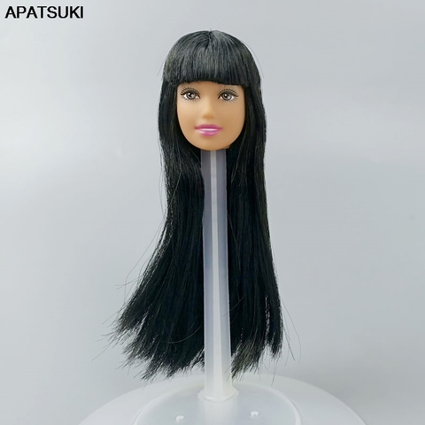De plástico negro de pelo largo recto muñeca de cabeza para 1/6 BJD muñeca cabezas para 11,5 