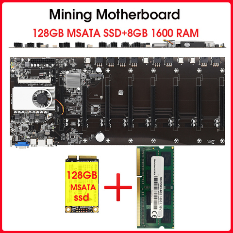 Riserless minería placa base 8 GPU Bitcoin Crypto Etherum minería con 128GB MSATA SSD DDR3 8GB 1600MHZ RAM conjunto ► Foto 1/6