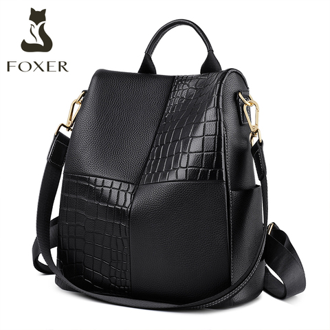 FOXER-mochila de piel auténtica para mujer, de gran capacidad bolso de viaje, suave, de negocios, informal ► Foto 1/6