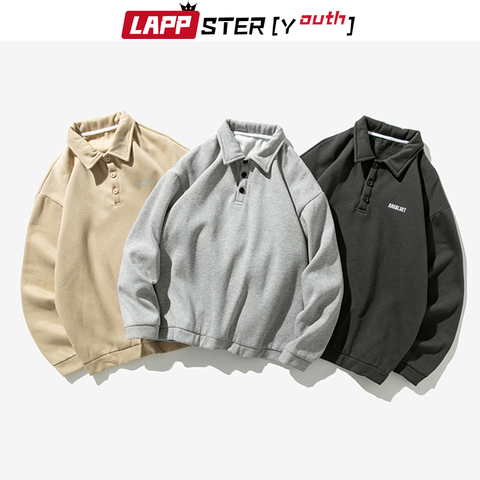 LAPPSTER-sudaderas con capucha de cuello alto para hombres jóvenes 2022, sudaderas Bock de Color para hombres, sudaderas de estilo coreano para hombres, sudaderas holgadas de Hip Hop ► Foto 1/6