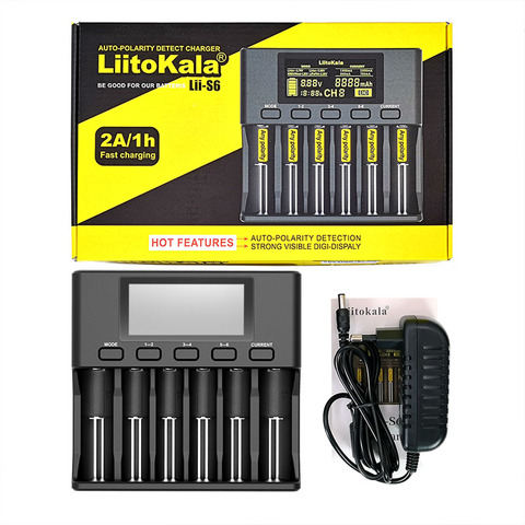 LiitoKala Lii-S6 Lii-PD4 Lii-500 cargador de batería 18650 6-Ranura auto polaridad detectar para 18650, 26650, 21700, 32650 AA baterías AAA ► Foto 1/6