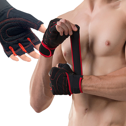 Guantes de deporte aptitud física mitad Mitad de dedo transpirable gimnasio levantamiento de pesas guantes para Mancuernas de Crossfit entrenamiento levantamiento de pesas de potencia equipo ► Foto 1/6