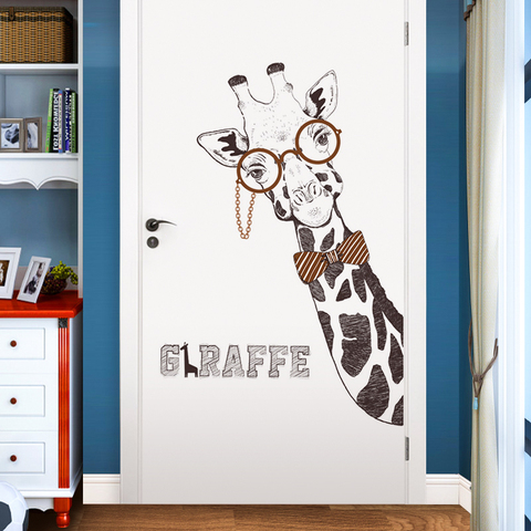 Adhesivo para pared de jirafa, autoadhesivo creativo para puerta, decoración del hogar, carteles para dormitorio, decoración de entrada ► Foto 1/6