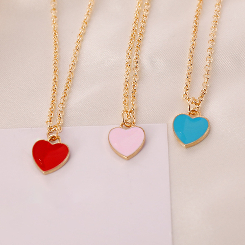 Collar con colgante elegante en forma de corazón para mujer, cadena de clavícula para boda, regalo romántico de San Valentín, rojo, rosa y azul ► Foto 1/6